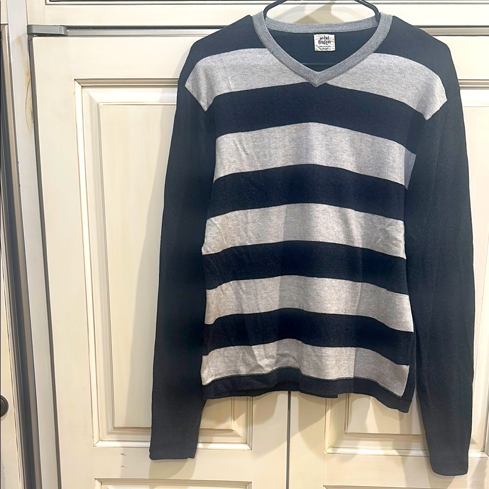 Mini Boden Boys Two Tone Gray Striped Sweater Cotton/Cashmere Blend Size 13/14